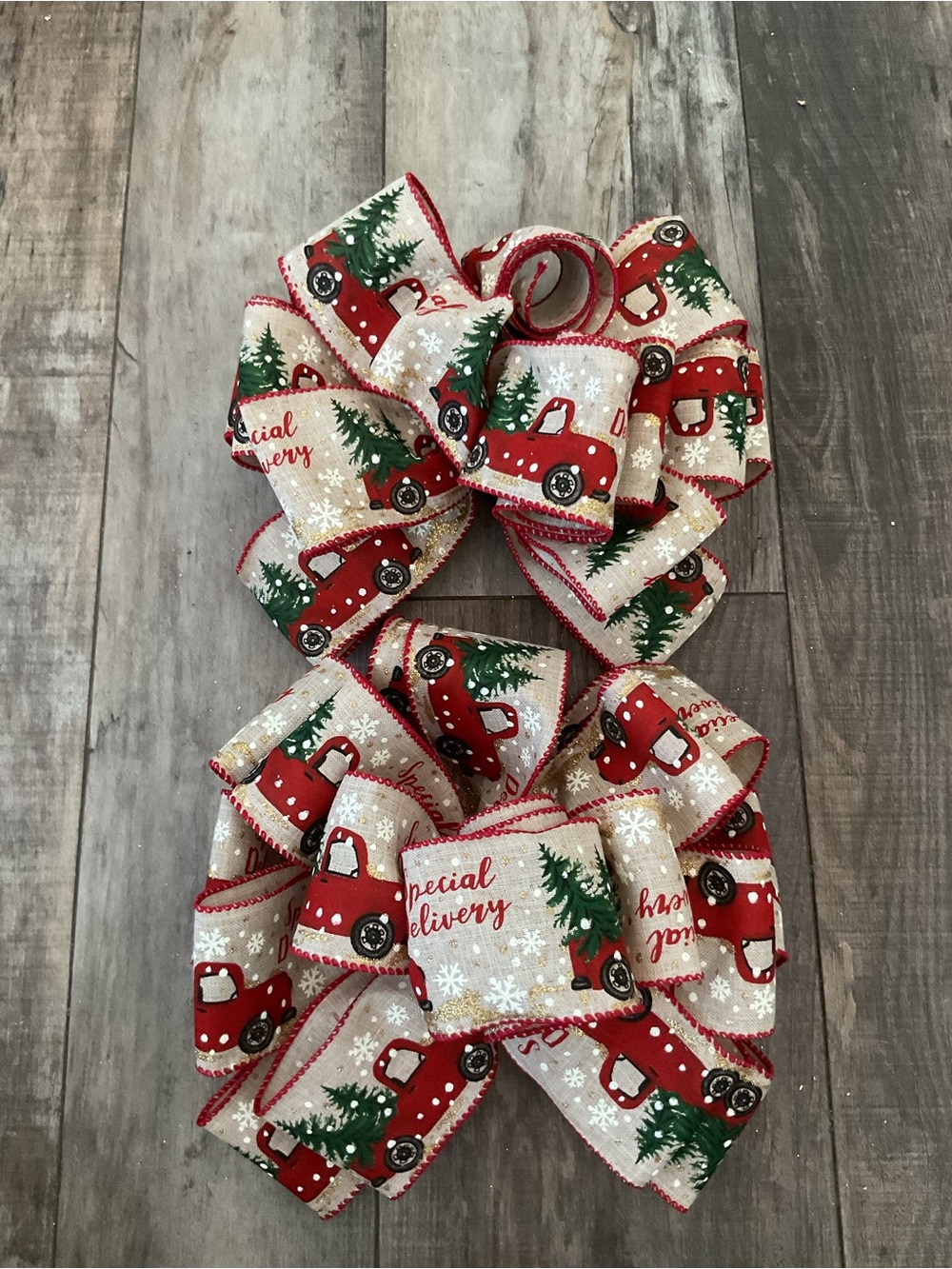 Festive Red Truck Christmas Bow Pair